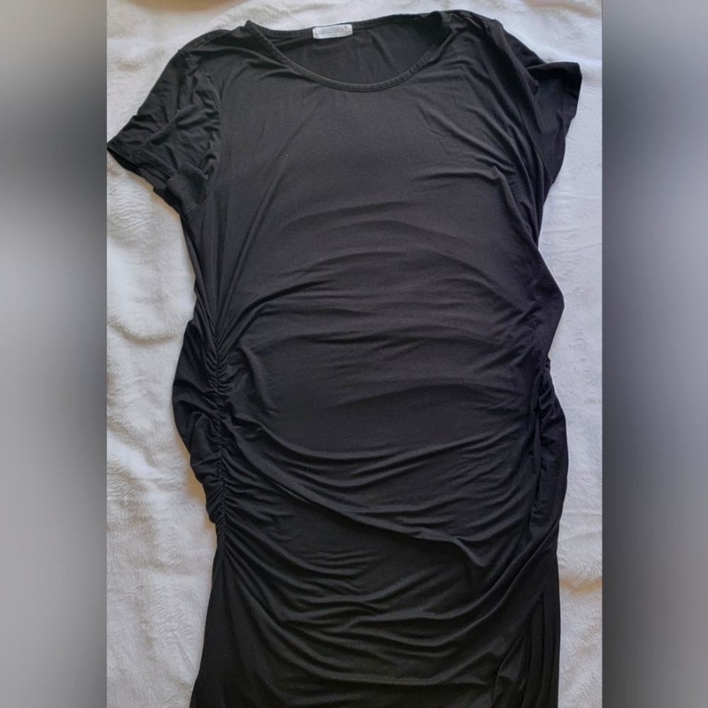 Black Smallshow Women's Split Long Maternity Dress Short Sleeve Ruched XL